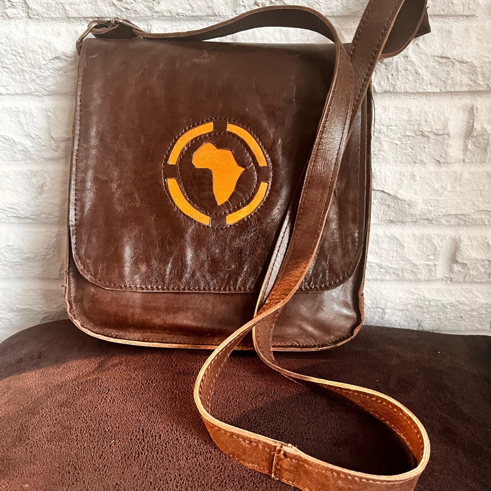 Leather Crossbody Bag – Brown & Yellow